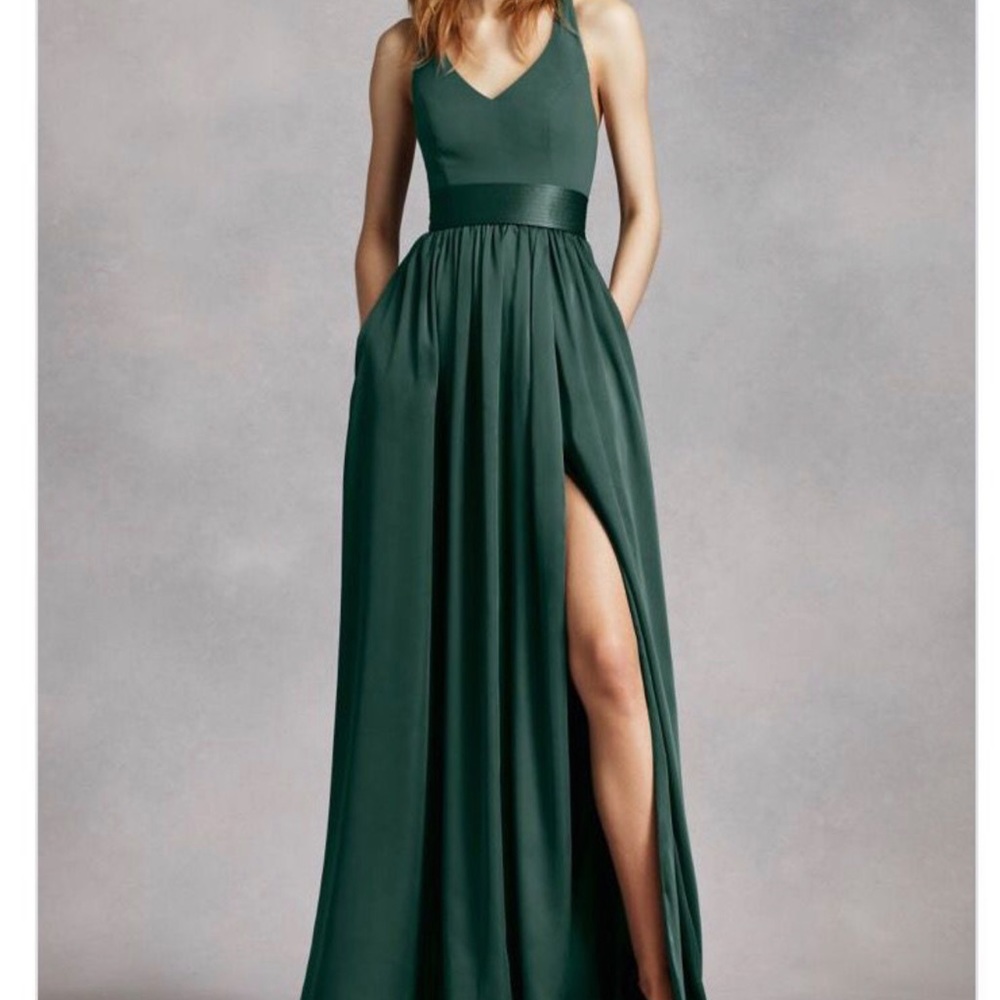 Green Halter White By Vera Wang Bridesmaid Dress